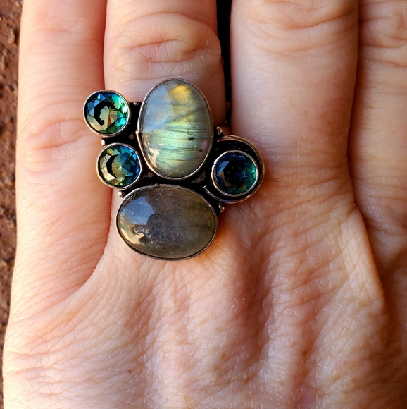 New Labradorite & Bi-Color Tourmaline Silver Ring. - Picture 2 of 16